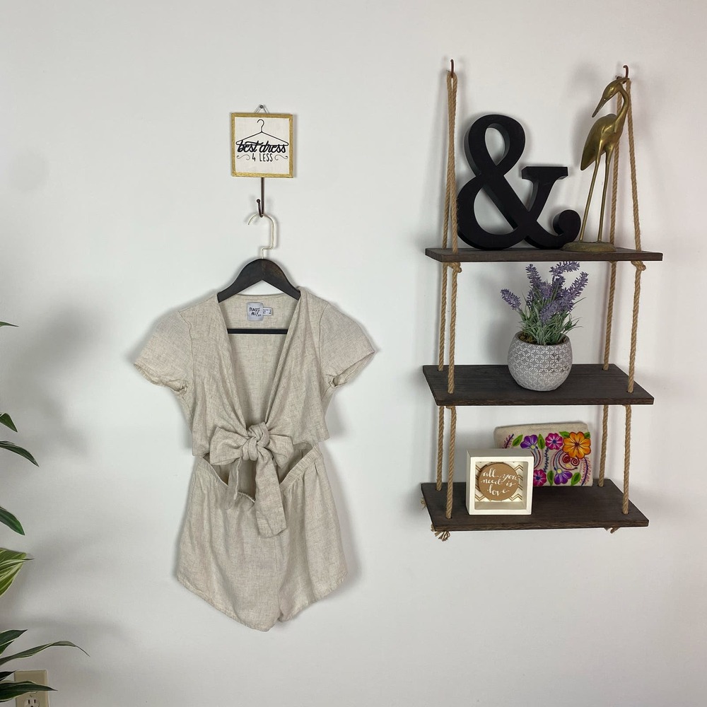 Princess Polly Tan Linen Wrap Top Ragnar Romper